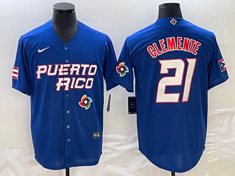 Men 2023 World Cub Puerto Rico #21 Clemente Blue Nike MLB Jersey->->MLB Jersey